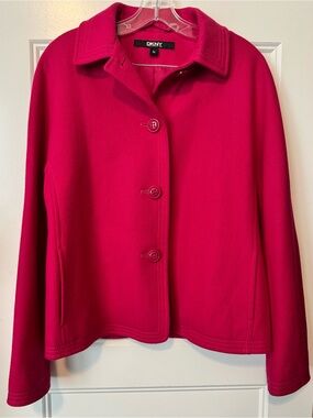 DKNY Fuchsia Pink Wool Blend Jacket M Cropped Peacoat Coat